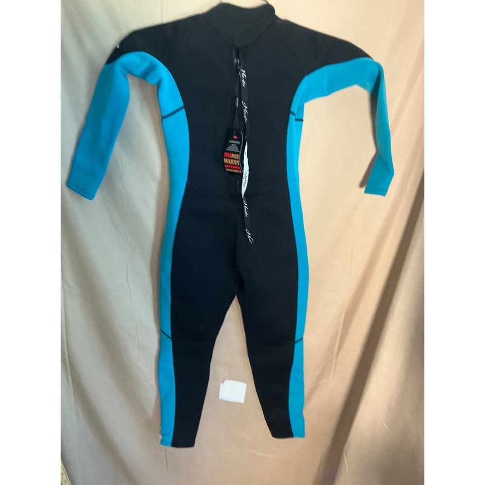 Heeto Wetsuit Kids Size 10 Black Teal New Full Body Neoprene Thermal Back Zip